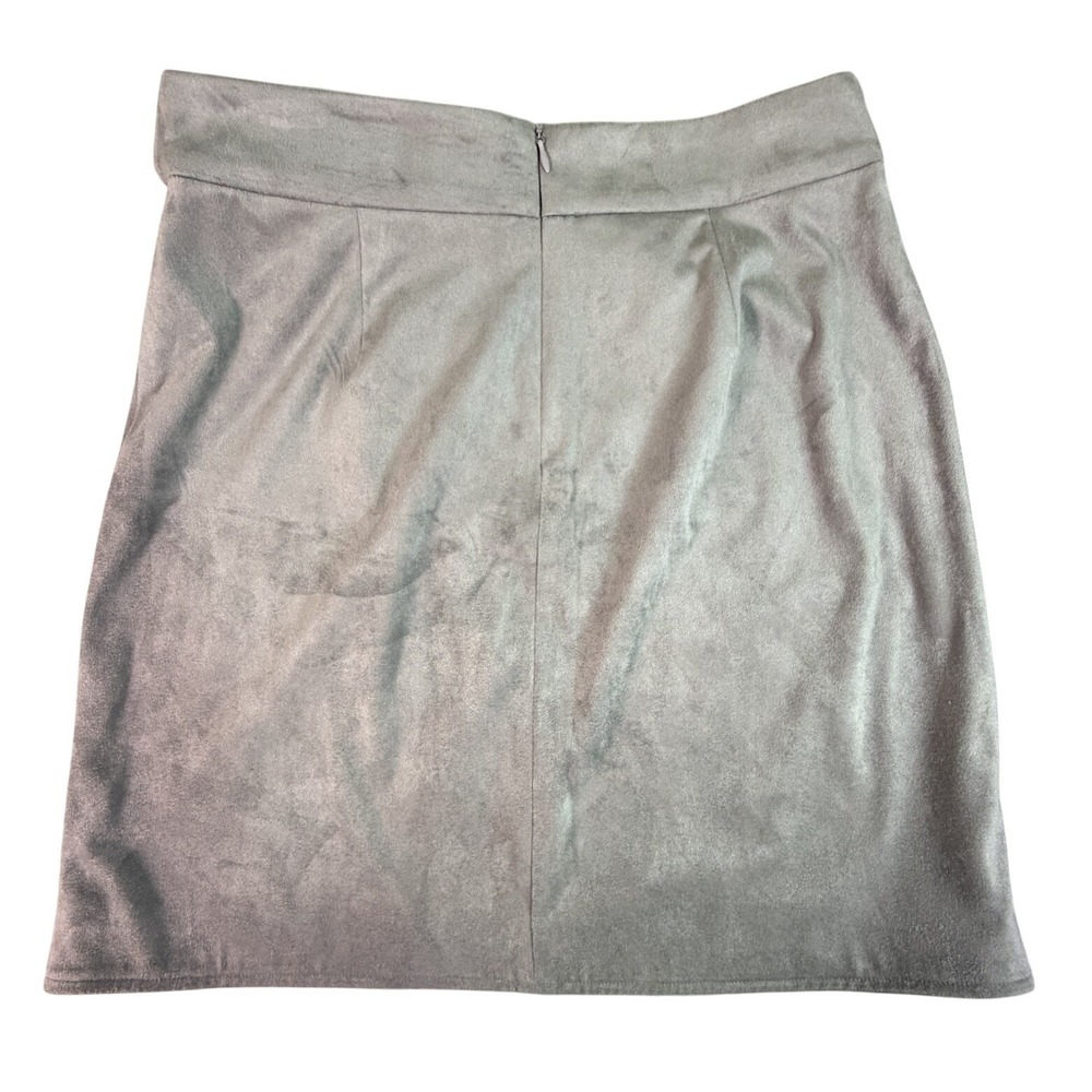 Halston Faux Suede Wrap Skirt Tie Front Gray S P Classic Lux‎ Brand